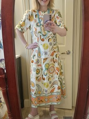 Boho Chic Abstract Print Midi Dress | Puff Sleeve | Anthropologie/Alémais Style